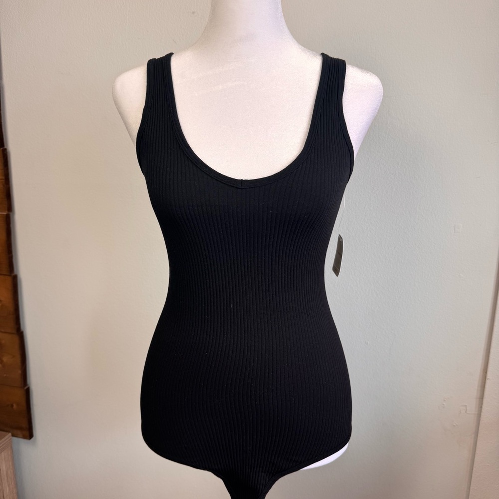 Free People Ribbed Bodysuit Black NWT Scoop Neck Stretch Tank XS S